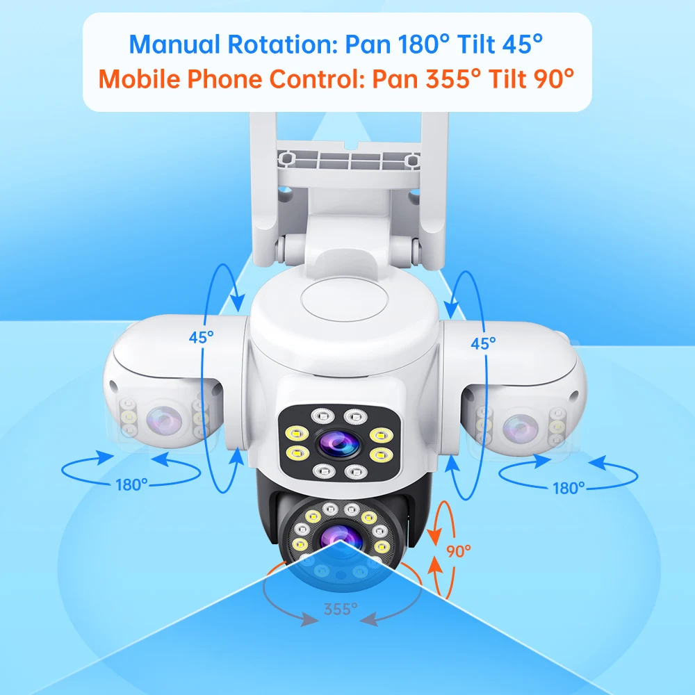 ANSVICAM 6K 12MP Cámara WiFi para exteriores Triple pantalla Triple lente PTZ 360 °   Cámara para Seguridad Completa IP66 Vigilancia CCTV Yoosee