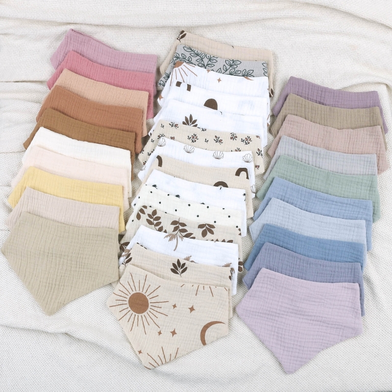 4 Pçs/lote Baby Bibs Musselina Algodão Coisas Recém-nascidos Cor Sólida Snap Botão Soft Saliva Toalha Burp Pano Alimentação Drool Bibs