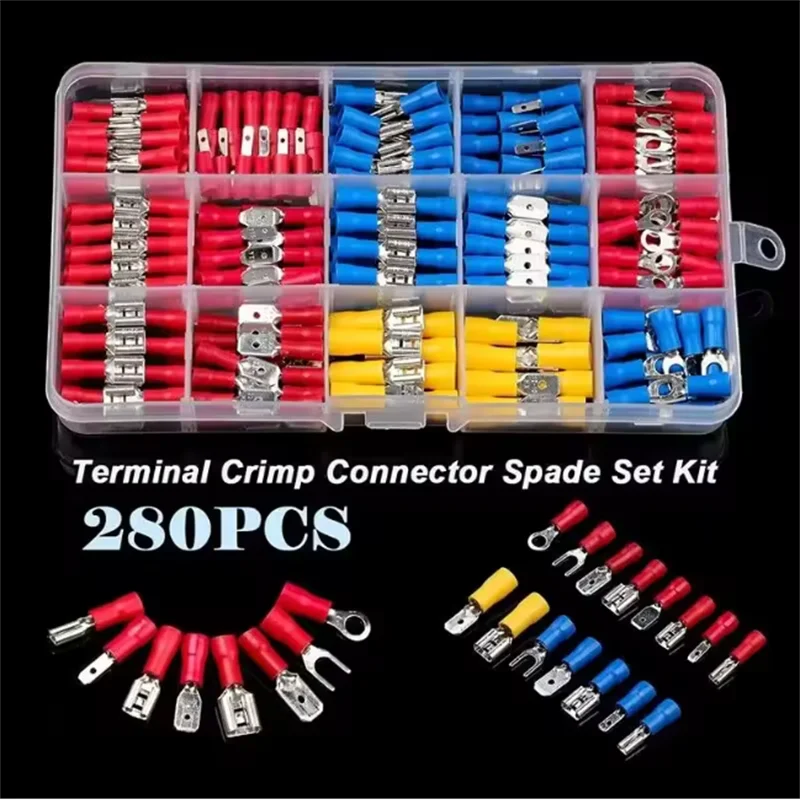 Novo conector de cabo isolado, fio elétrico, crimpagem, garfo, anel, conjunto de terminais rolados, kit sortido