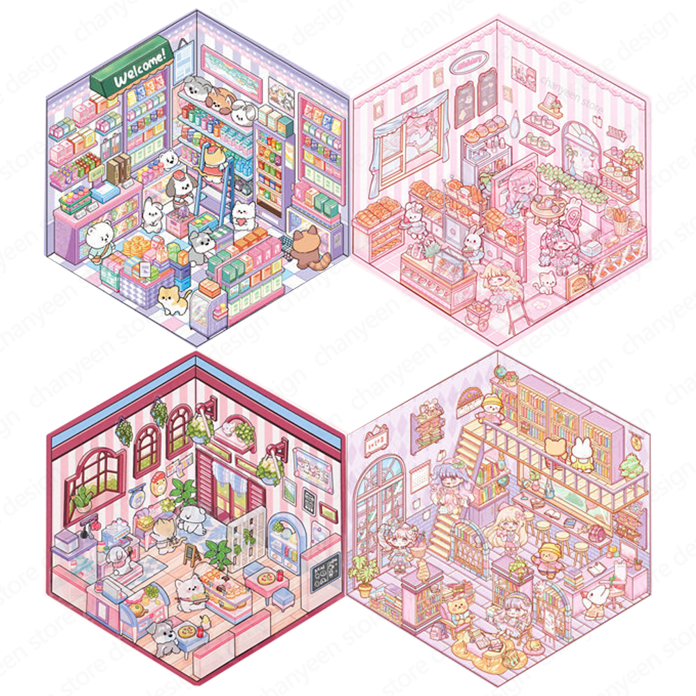 3D Sticker DIY Cabin Scene StackingThree-dimensional  Cute Cartoon Animal Children Stickers Hand Account Cute Gift for Kid Child