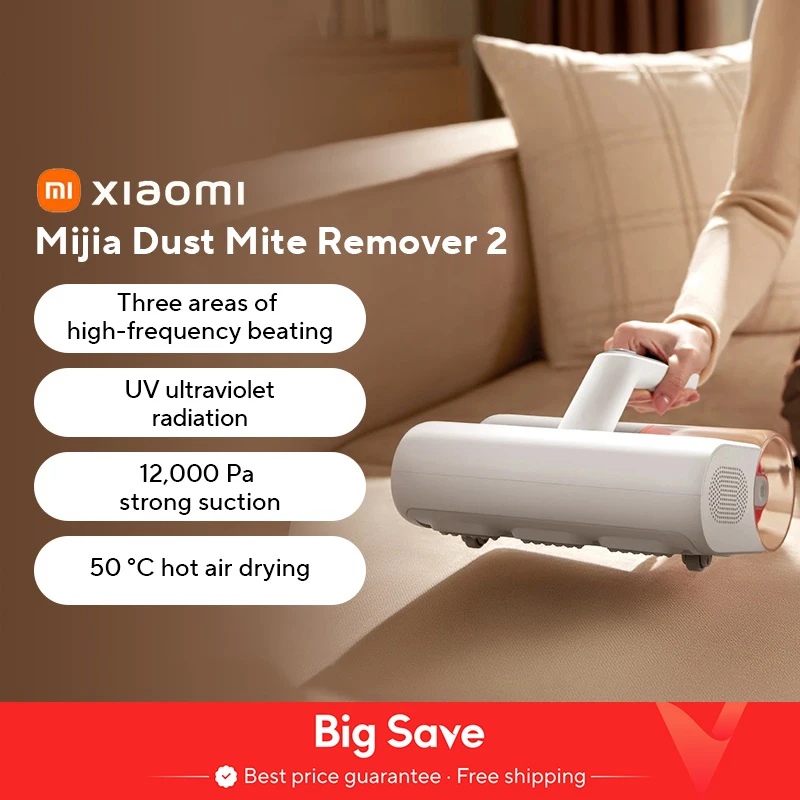 XIAOMI MIJIA aspiradora eliminador de ácaros 2, con aspiradora de colchón con luz UV-C, aspiradoras de mano para cama antialérgicas con succión de 12Kpa para el hogar
