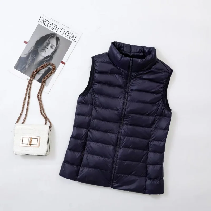 ผู้หญิงสีม่วงUltra Light Downเสื้อกั๊ก 2023 ใหม่หญิงWindproofน้ําหนักเบาWarmเสื้อกั๊กแขนกุดเป็ดสีขาวลงCoat