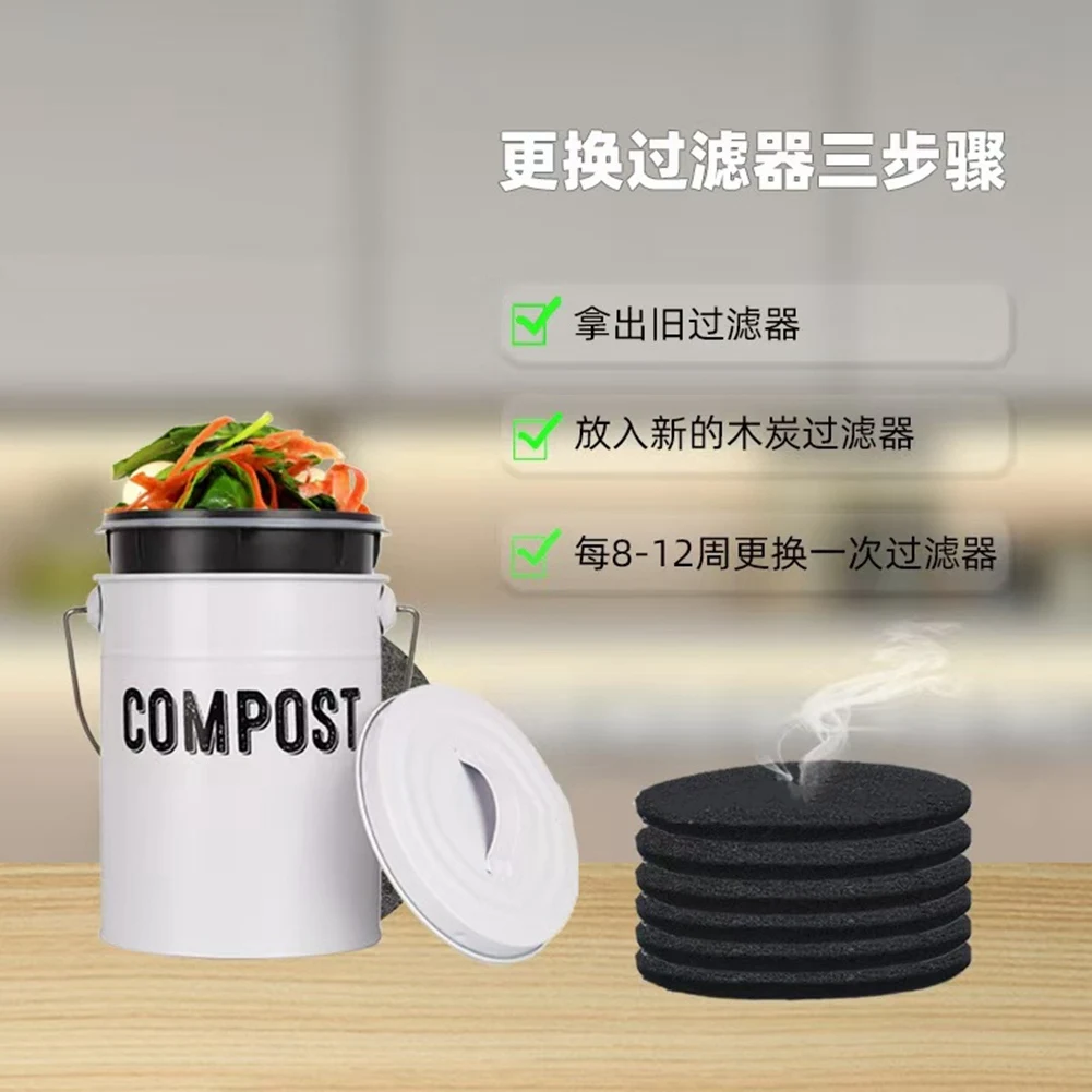 A72P 10Pcs Charcoal Filter for Compost Bucket 6.7 Inch Kitchen Activated Carbon Compost Bin Filter Replace for Countertop Bin