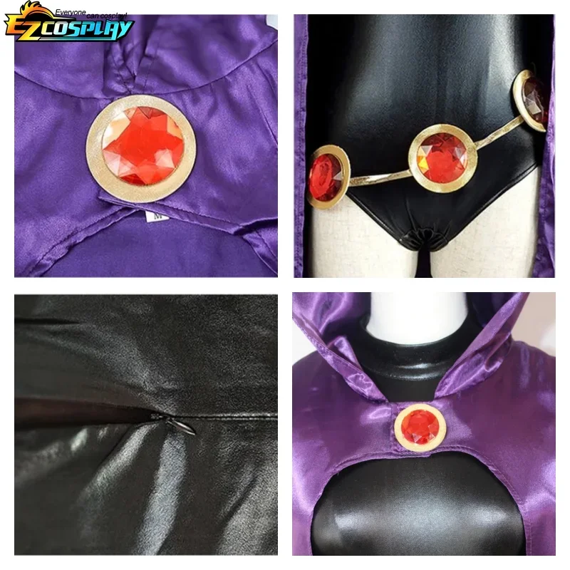 Adolescente titãs raven cosplay traje feminino menina mágica cosplay luta bodysuit conjunto completo com capa com capuz roxo
