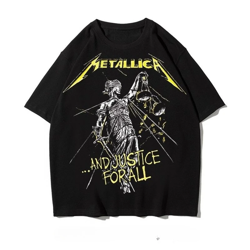 Rock Meta American Ins Heavy Kurzarm-T-Shirt aus übergroßer Baumwolle mit Aufdruck, kurzärmelig, modische Trendmarke für Herren