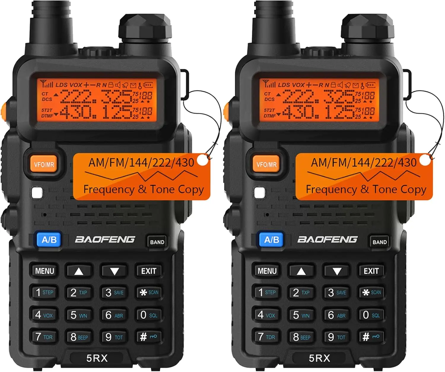 2PCS BAOFENG 5RX Amateurfunk 5W VHF 1,25M UHF Tri-Band Walkie Talkies One Key Frequency AirBand Chirp kompatibel