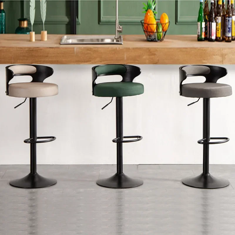 หนังห้องนั่งเล่นเก้าอี้บาร์โมเดิร์น Minimalist เฟอร์นิเจอร์ห้องครัวพนักพิงสูงเก้าอี้บาร์ผับยุโรปหมุนยก Barstool