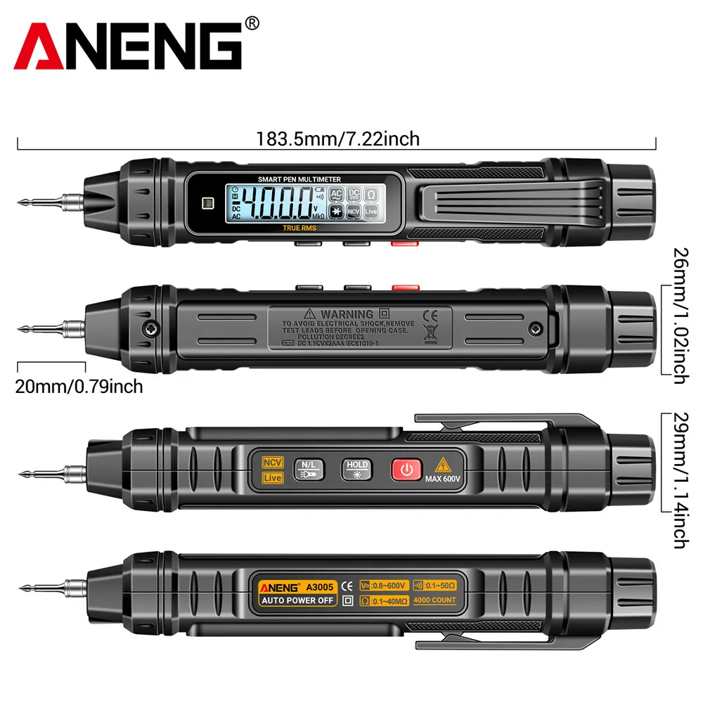 ANENG A3005 มัลติมิเตอร์แบบดิจิตอลปากกา 4000 นับProfessional Non-Contact Auto AC/DCแรงดันไฟฟ้าOhmเครื่องทดสอบไดโอดสําหรับเครื่องมือ