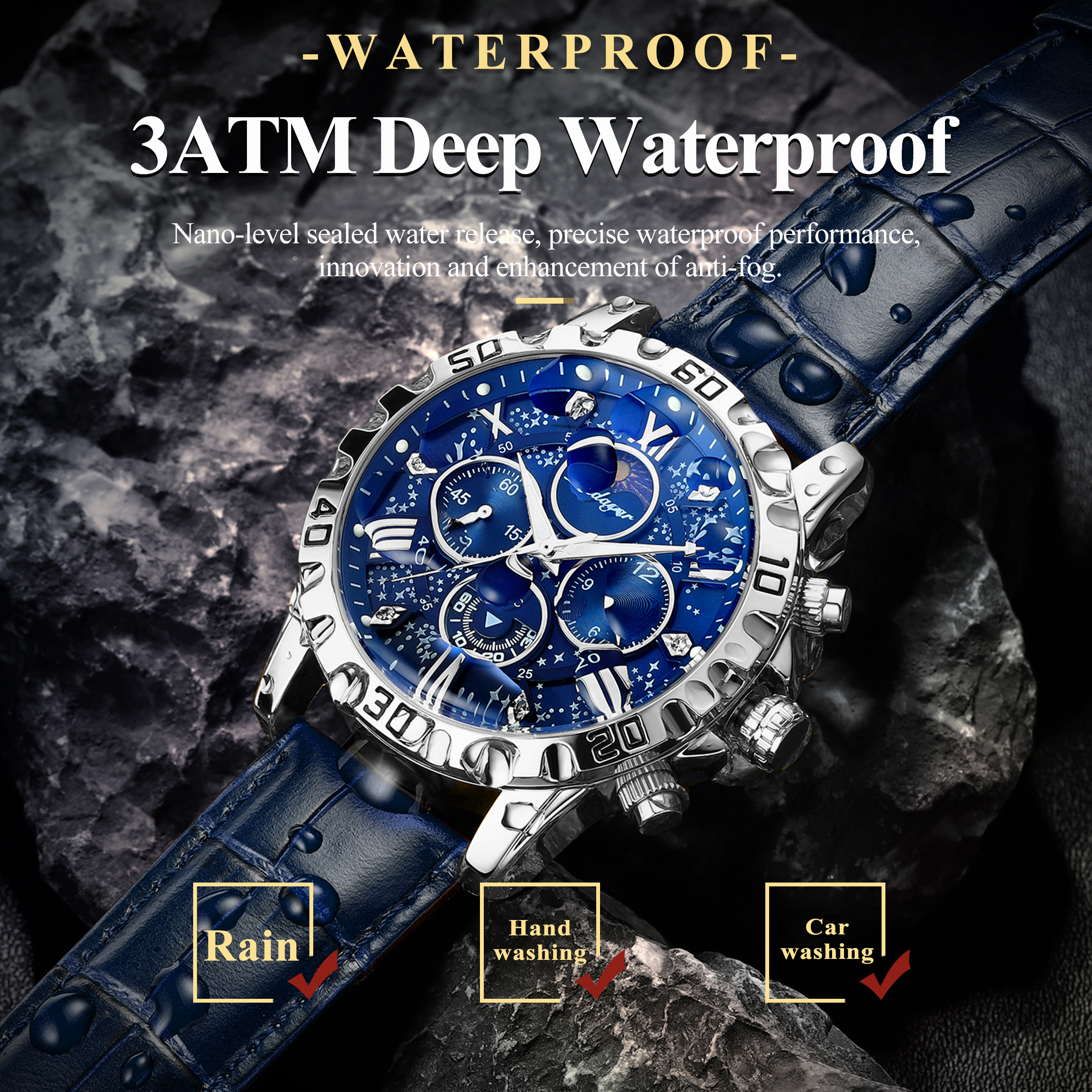POEDAGAR-Reloj de lujo para hombre, cronógrafo luminoso, resistente al agua, de cuero, de cuarzo, militar, de alta calidad