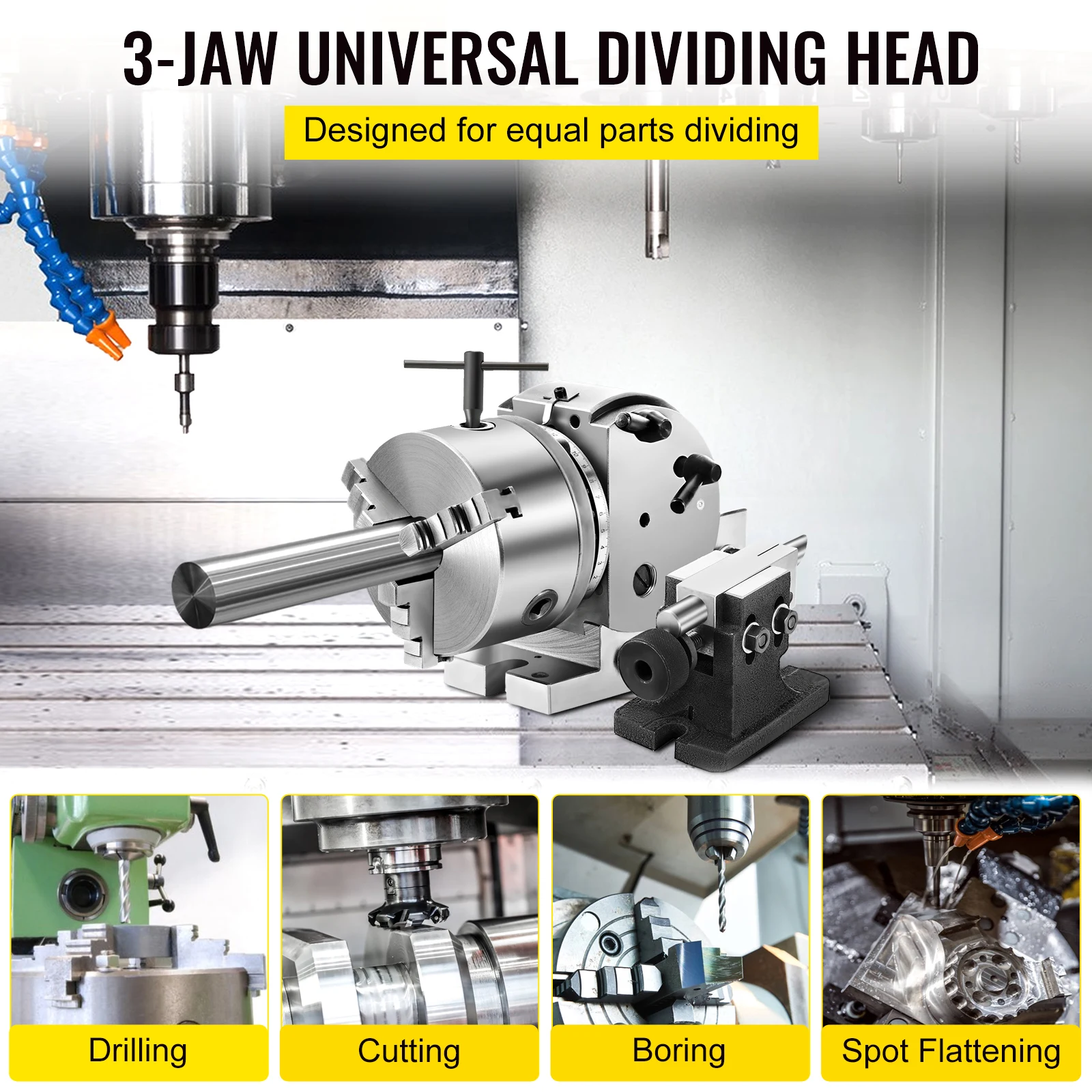 VEVOR Dividing Head 5Inch 3 Jaw Precision Semi Universal Dividing Head for Milling Machine Rotary Table Tailstock Milling Set