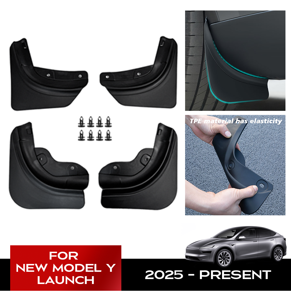 Брызговики из ТПЭ для новой модели Y 2025 Launch Juniper Teslalajuniper без сверления/ленты, брызговики, крылья, брызговики