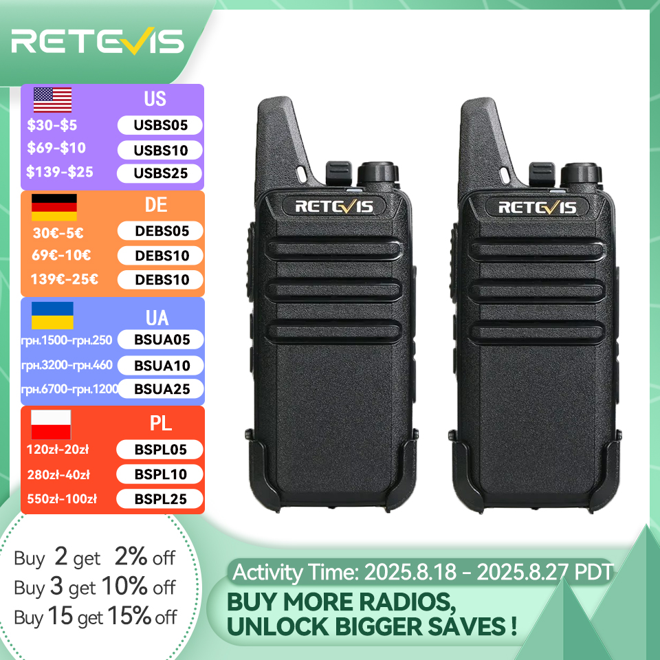 RETEVIS RT622 Walkie Talkie Mini 2 stuks PMR 446 Draagbare tweewegradio ht PTT Walkie-talkies Communicatieradio voor restaurant