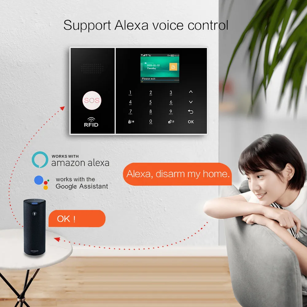 GauTone 4G Wifi System alarmowy Bezpieczeństwo w domu Tuya Smart Home Smart Life Kontrola aplikacji współpracuje z czujnikiem ruchu ALexa Czujnik drzwi