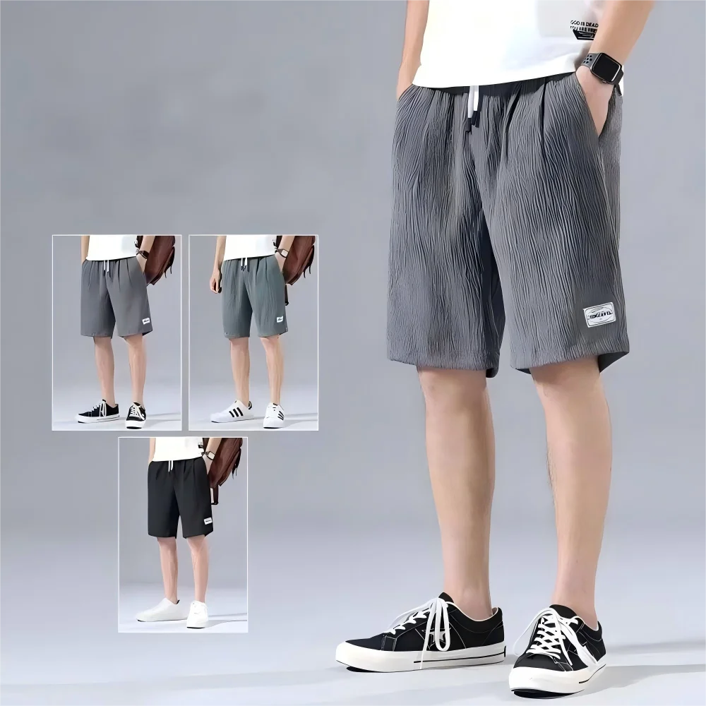 Pantalones cortos de seda de hielo para hombre, pantalones cortos deportivos finos, holgados, de pierna recta, transpirables, nueva tendencia de moda, XL-XXXL informal