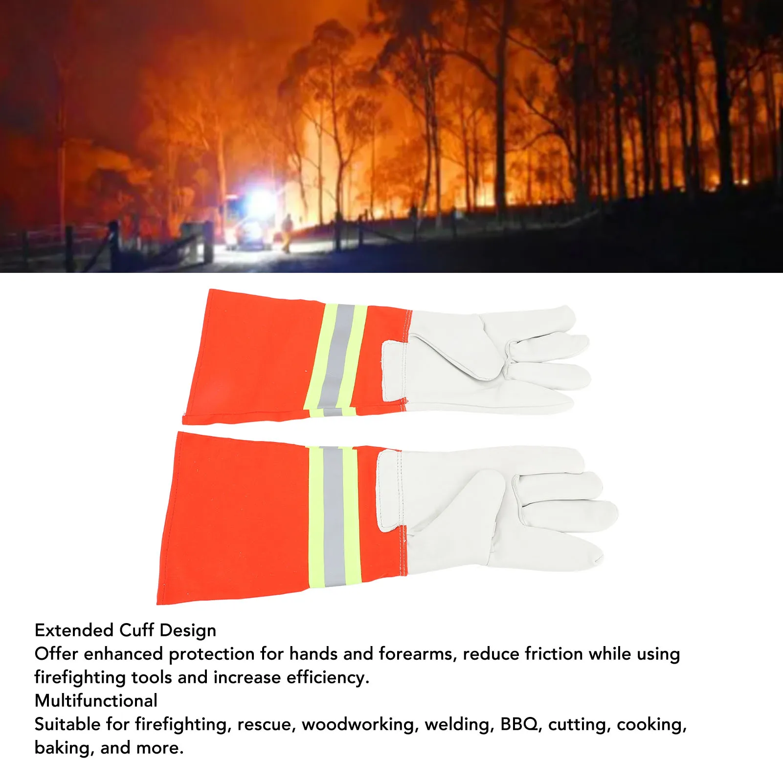ZK40 1 Pair Firefighting Gloves Comfortable Reflective Strip Flame Resistance Firefighter Glove for Rescue Welding Baking