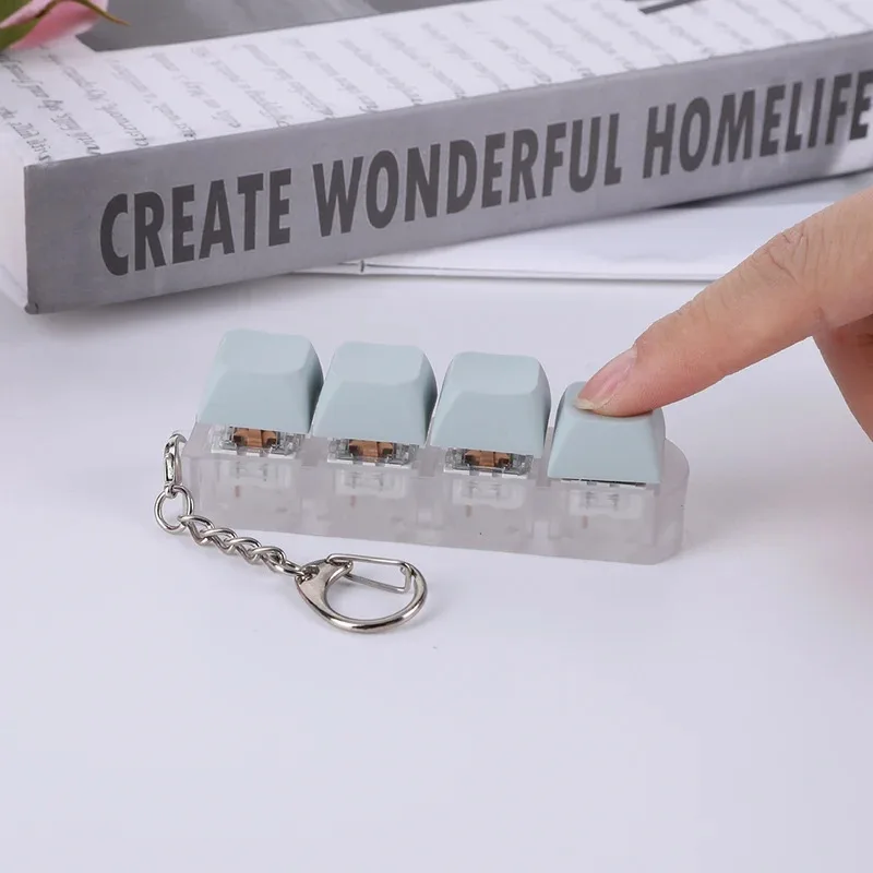 Chaveiro de interruptor de teclado mecânico - brinquedo fidget de 4 teclas para alívio do estresse, presente sensorial de pressão DIY para adultos