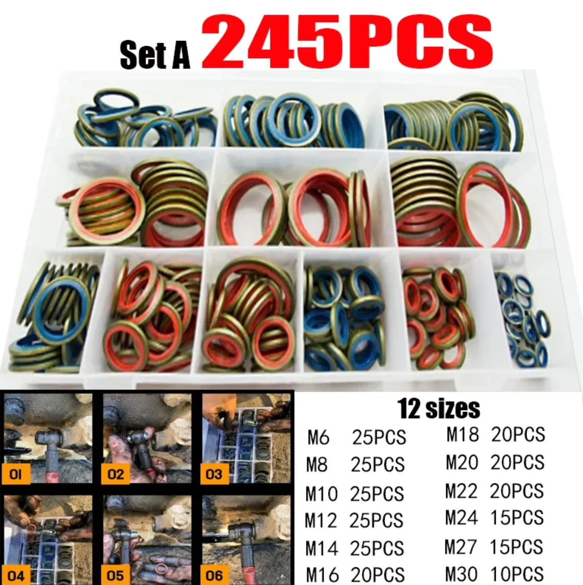 100/245 pçs conjunto de junta de vedação dreno de óleo conjunto de vedação de arruela combinada m6 m8 m10 m12 m14 m16 m18 m20 m22 m24 m27 m30