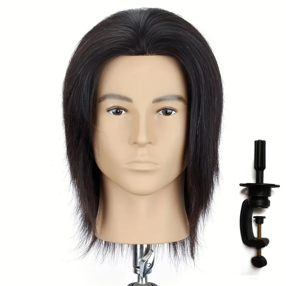 100% cabeça de manequim de cabelo humano masculino 8 "cabeleireiro prática beleza estilo formação manequim cabeça com braçadeira suporte (natural bl