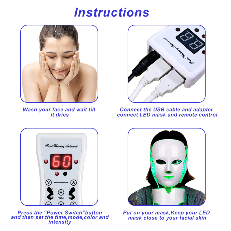 7-kleuren LED-masker met nek Face Lifting Stevig LED-lichttherapiemasker Huidverjonging Anti Acne Schoonheidsapparaat Gezichtsmasker