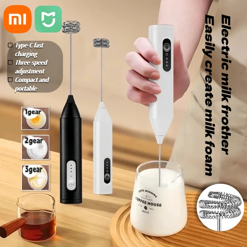 Беспроводные вспениватели молока Xiaomi, электрический USB-перезарядка, 3-скоростной ручной блендер, маленький кофеварка, пеногенератор, венчик для кофейной кухни