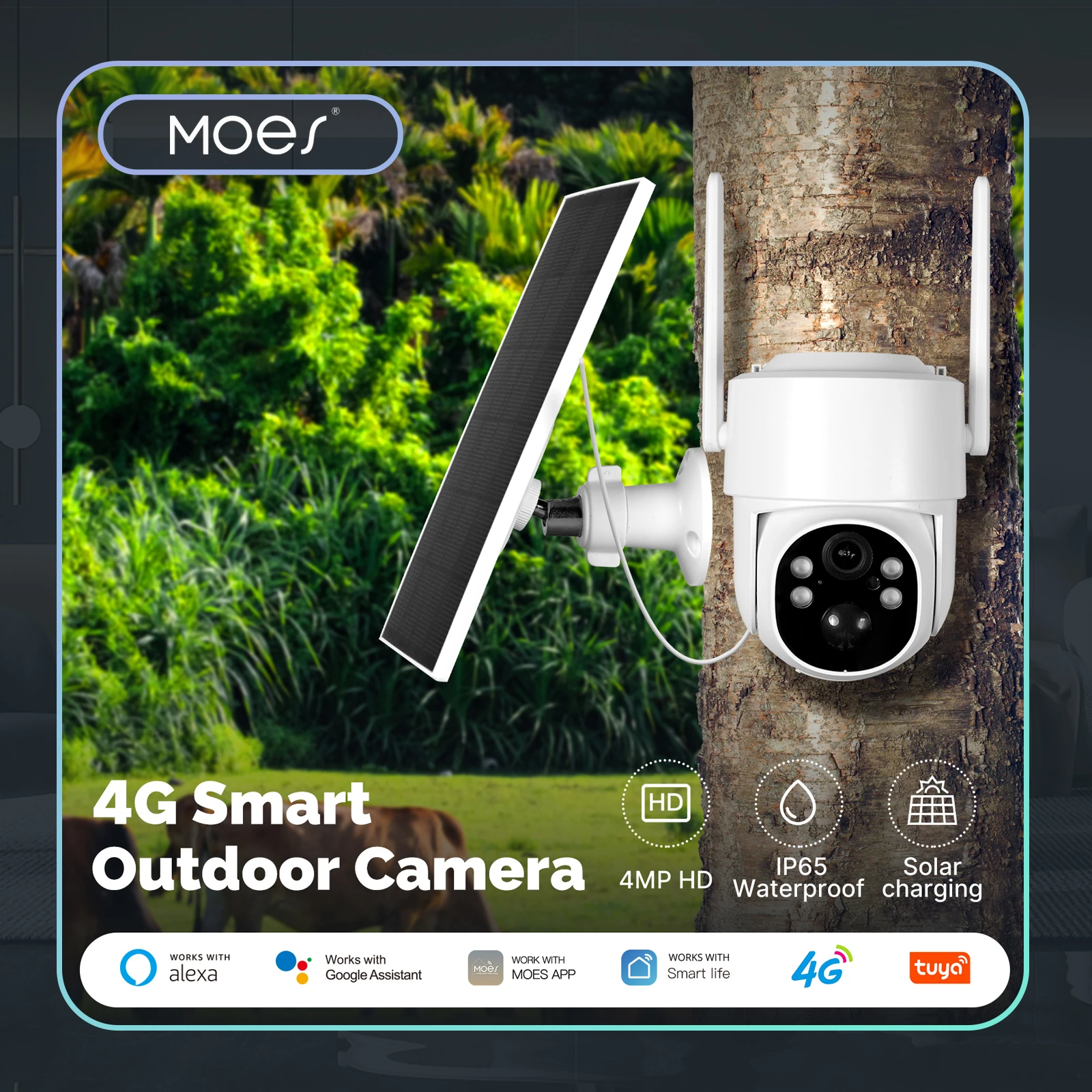 MOES Tuya 4G/WIFI 4MP Überwachung Smart Sicherheit Kamera Solar Lade IP65 Wasserdicht Menschen Tracking Volle Farbe Nacht vision
