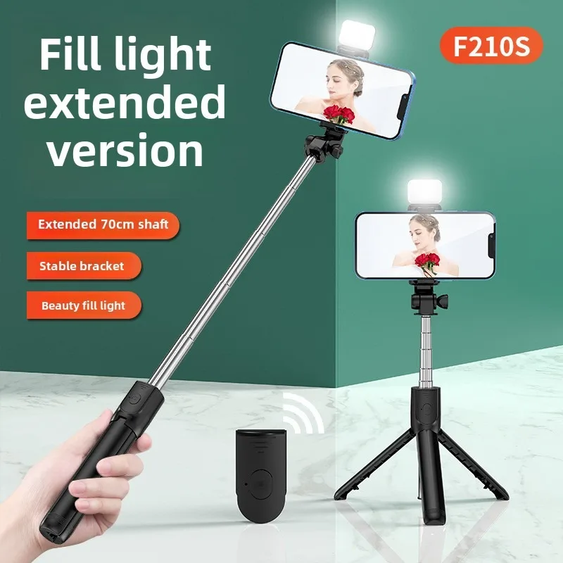 Drahtloses Bluetooth-Selfie-Stick-Stativ mit ausziehbarem Fernstativ und abnehmbarem LED-Selfie-Licht für iOS- und Android-Smartphones