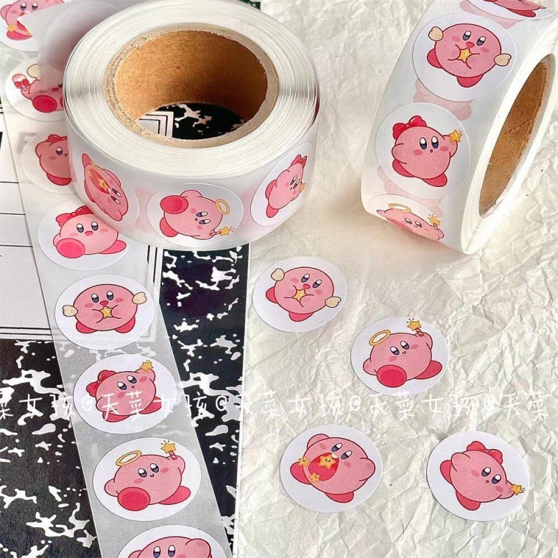 500PCS Anime Kirby Stickers Kawaii Anime Pink Star-kirby Roll Stickers Cute Cartoon Reward Stationery Sticker Toy for Kids Gift