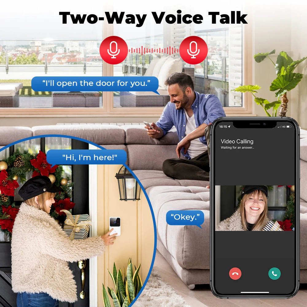 Tuya wi fi vídeo campainha sem fio câmera hd ir alarme de segurança casa inteligente campainha da porta wi fi intercom para casa