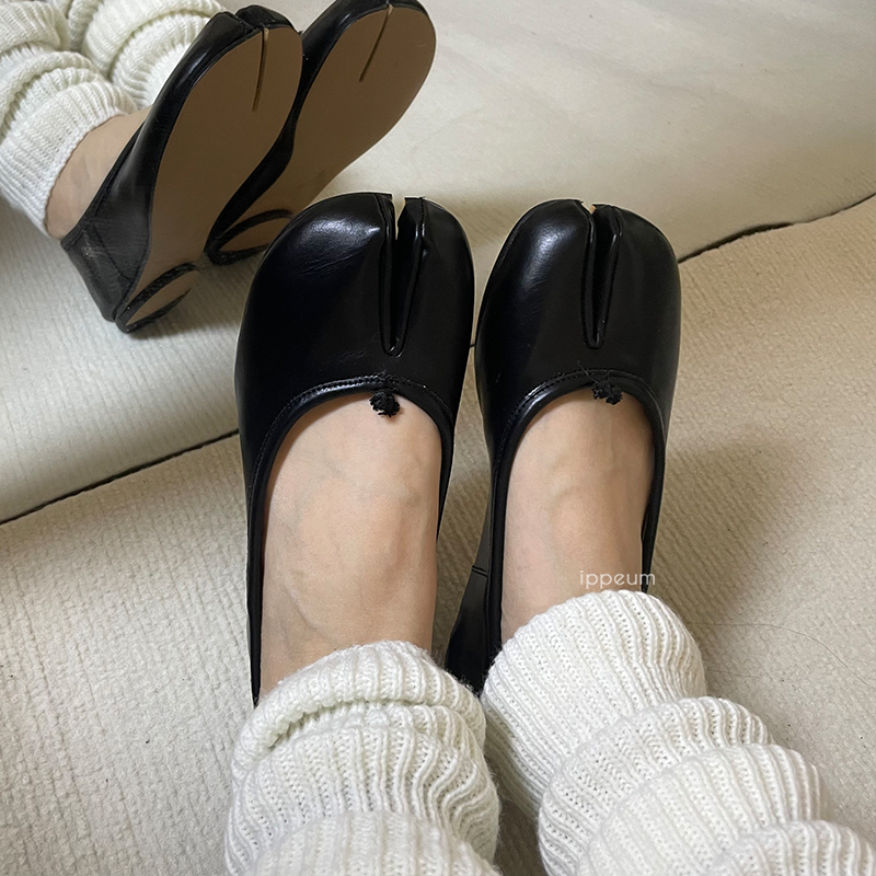 IPPEUM タビスシューズ黒バレエフラットスプリットトゥシューズ女性メアリージェーンズプラスサイズ 44 ドレスローファーバレリーナ Zapato Mujer