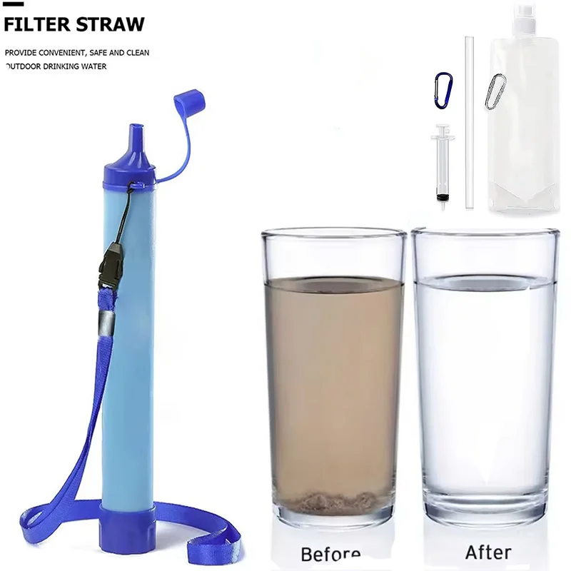 Draagbare noodwaterfilter voor overleving buitenshuis – Lichtgewicht Snelle zuivering Kamperen en wandelen Essentiële waterzuiveraar