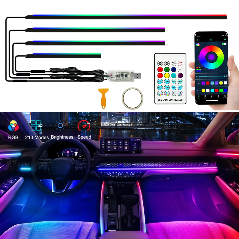 Luces ambientales universales sinfónicas para coche, lámpara LED Interior RGB Streamer, Control por aplicación USB remoto para Tesla Model 3 Y S X