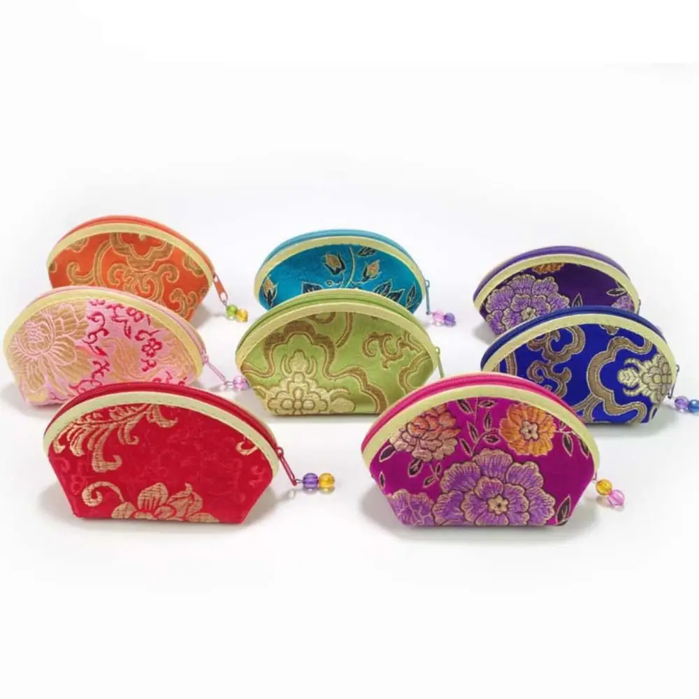Exquisite Silk Fabric Chinese Style Purse Exquisite Zipper Coin Bag Jewelry Storage Bag Women
