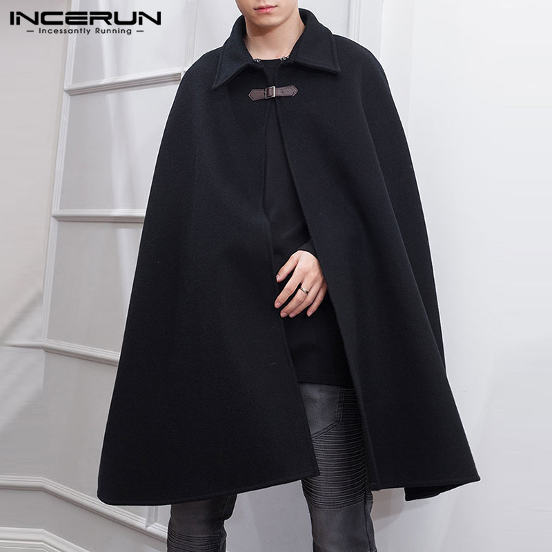 INCERUN Mode Männer Mantel Mäntel Revers Einfarbig Eine Taste Cape Graben Streetwear 2023 Casual Männlichen Mäntel Poncho S-5XL