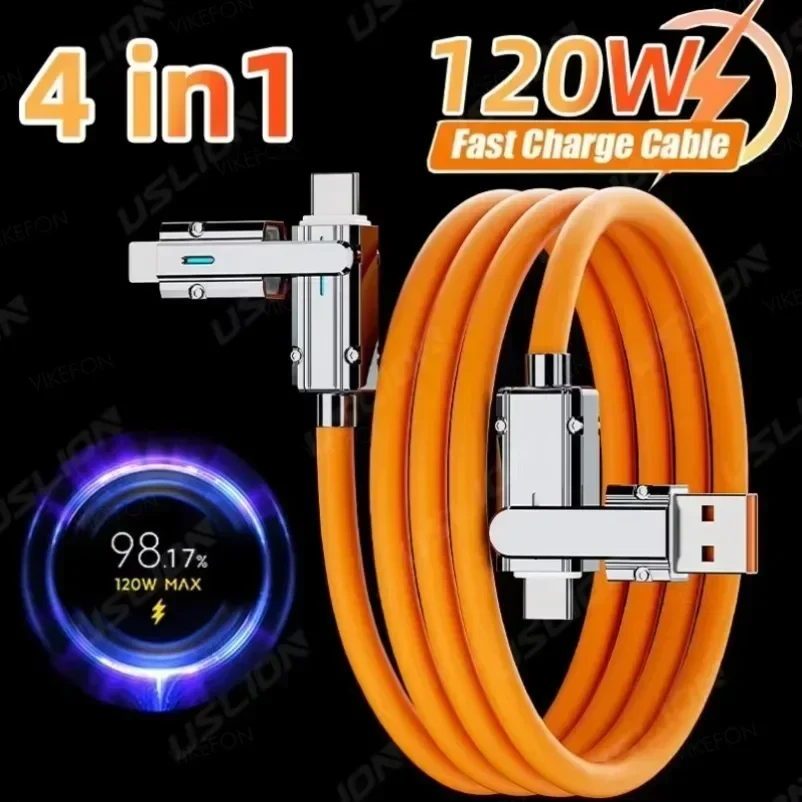4 In 1 120W USB Type C to Type C PD Cable 3 IN 1 PD 100W Fast Charging Data Cable For iPhone Samsung Xiaomi Data Charging Wire