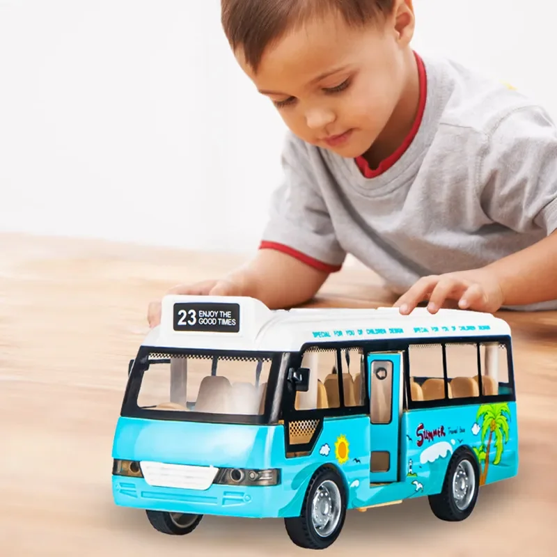 City Bus Giocattoli Macchinine per bambini Macchinine per ragazzi Ragazze Tirare indietro Veicolo da gioco Modello di autobus con suono luminoso e porte apribili