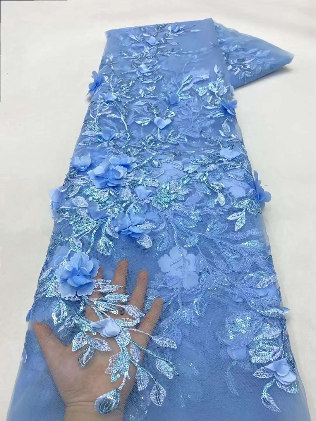 アフリカンレースチュール生地,刺繍アップリケ,パーティー用スパンコール生地,3Dフラワー,縫製素材,ラグジュアリー,5ヤード,2024