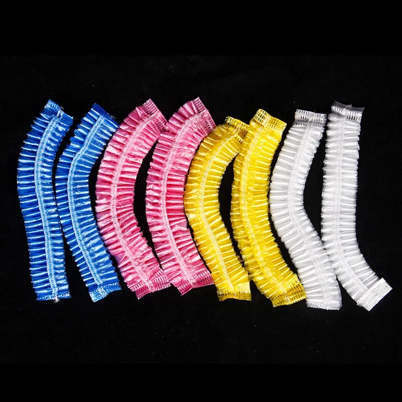 100/300pcs Cuffia da doccia in plastica usa e getta Cuffia da doccia usa e getta elastica Antipolvere Cappello impermeabile Parrucchiere Accessori di bellezza