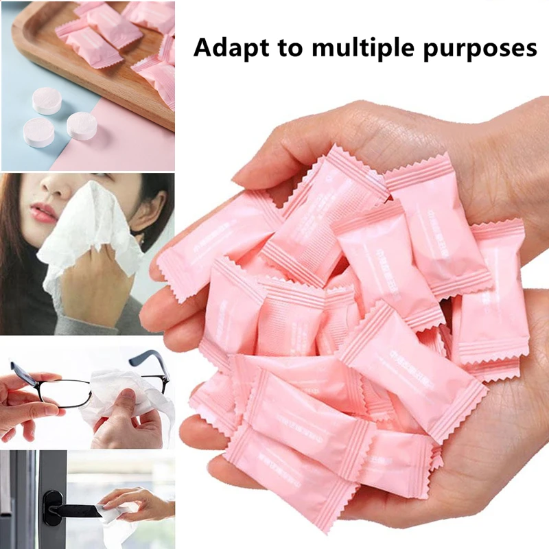 20/50 pçs mini toalha comprimida cápsulas descartáveis toalhas magia cuidados com o rosto tablet viagem ao ar livre toalhetes de papel tecido
