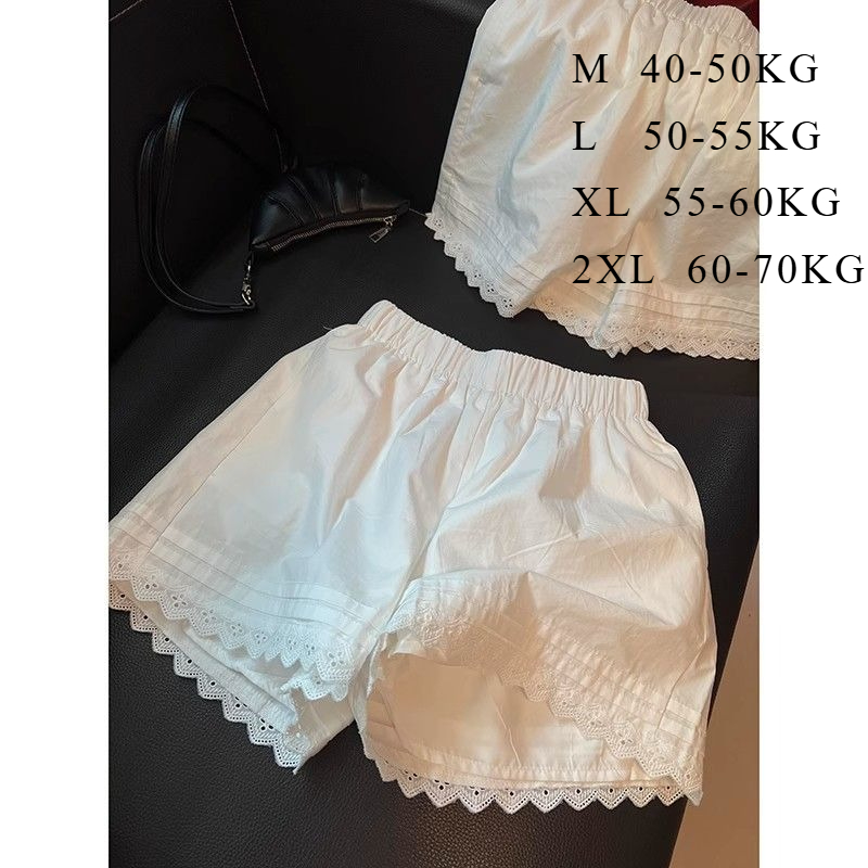 Short décontracté en dentelle blanche pour femmes, taille haute, jambes larges, pantalon de plage, ample, bas fin, pour la maison
