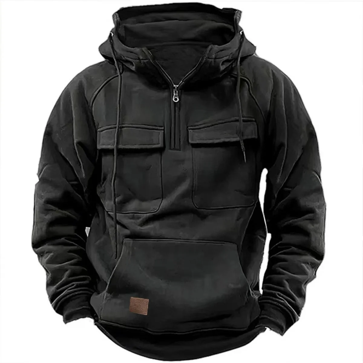 Nueva sudadera con capucha informal de color sólido con capucha para hombre de otoño-invierno, camiseta con capucha y parche multibolsillo a la moda para hombre joven