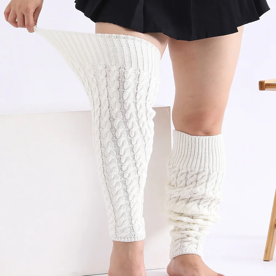 Outono e inverno plus size malha joelho-proteção polainas acima do joelho meias de alta elasticidade tubo longo manguito extra-grande