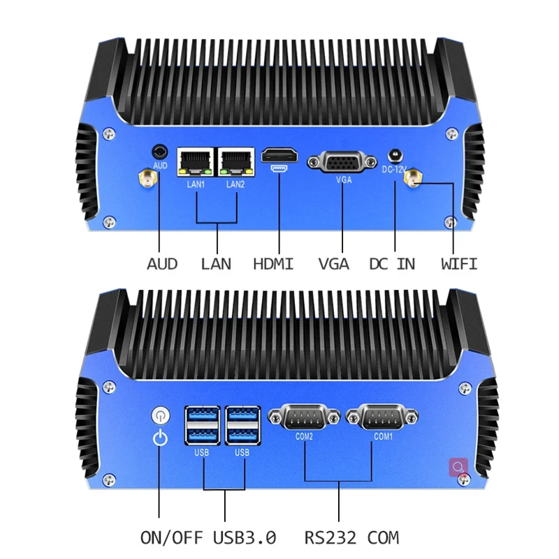 Helorpc 2LAN2COM Mini PC industrial con Inter i5-5200U/I7-5500U compatible con Win10/11 Linux Pfense WiFi Firewall computadora sin ventilador