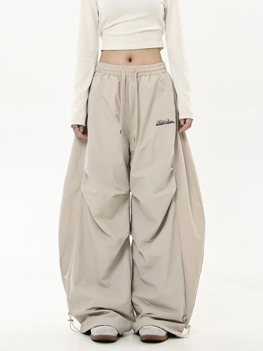 Casual Chic Sweatpant Retro Matching Oversize Women's Wide Leg Pant Low Waist Drawstring Lady Cargo Pants Y2K Hip Hop Streetwear