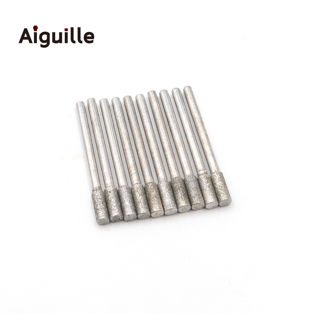 10pcs grit#120 3mm 3/4/5/6/8/10mm cylinder Diamond grinding burr abrasive bits grinding trimming polishing points dremel Bits