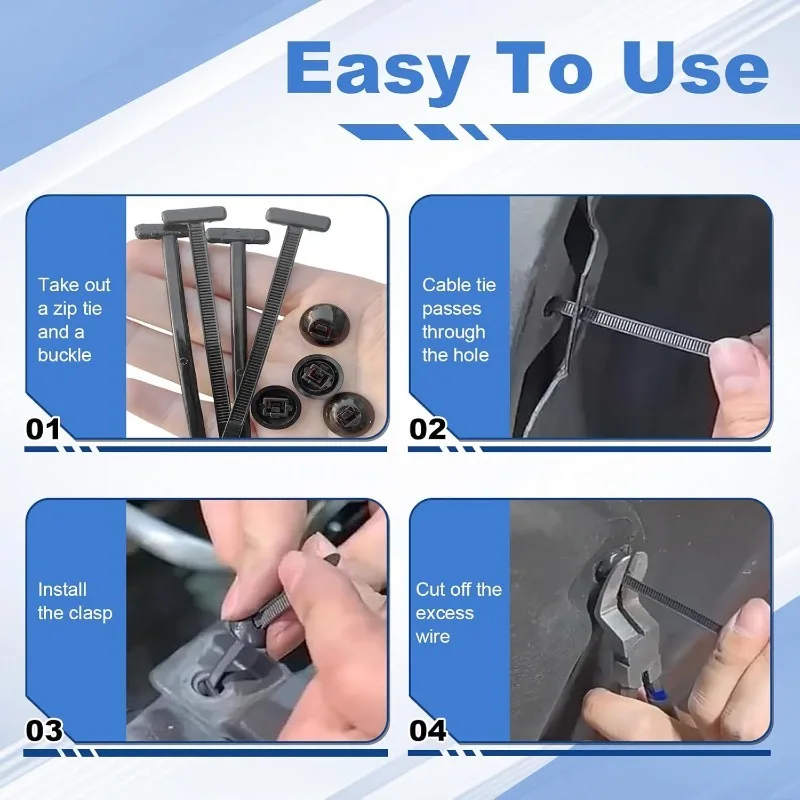 1000/20x Cable Ties Buckle Nylon Auto Fastener Screw Replaceable Car Fenders Trunk Engine Guard Panel Wire Clips Management Tool