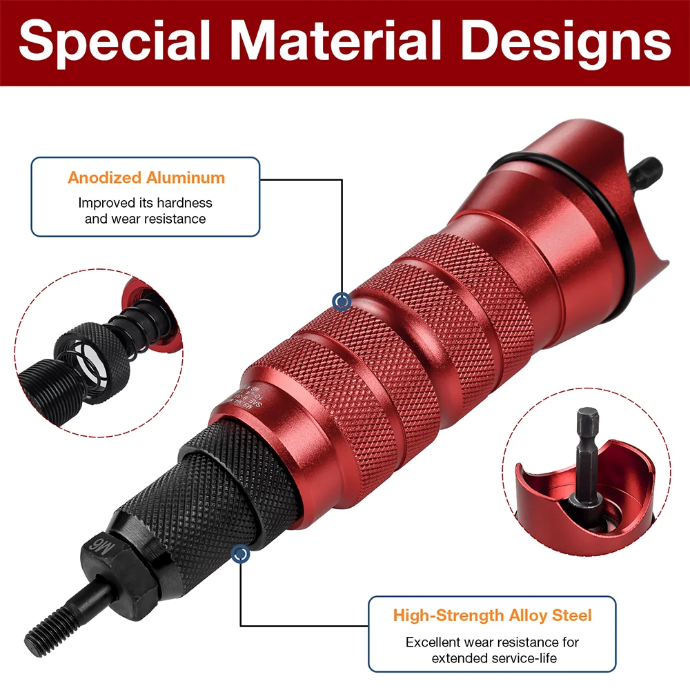 Machine à riveter adaptateur de pistolet à écrou de rivet électrique domestique métrique M3 M4 M5 M6 M8 M10 + impérial 1/4-20 10-24 10-32 8-32, outil de rivetage d'écrou d'insertion sans fil de haute qualité