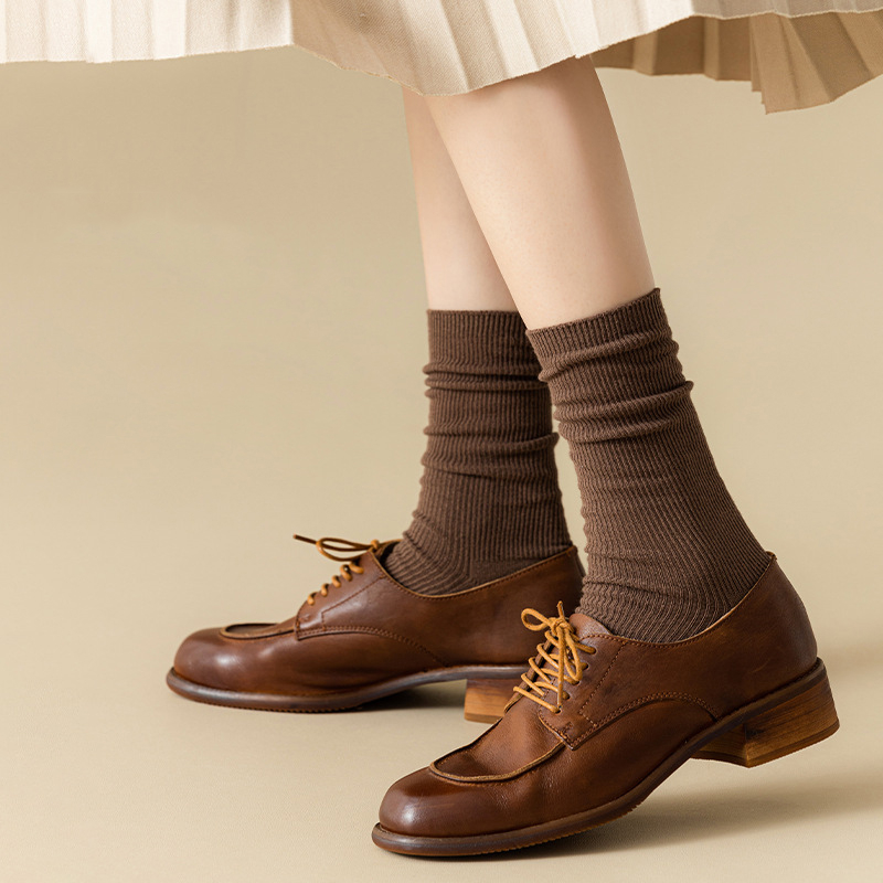 Calcetines de mujer nuevo otoño Casual Simple Color sólido calcetines cálidos de invierno para mujeres estilo coreano tubo medio niñas calcetines de pila