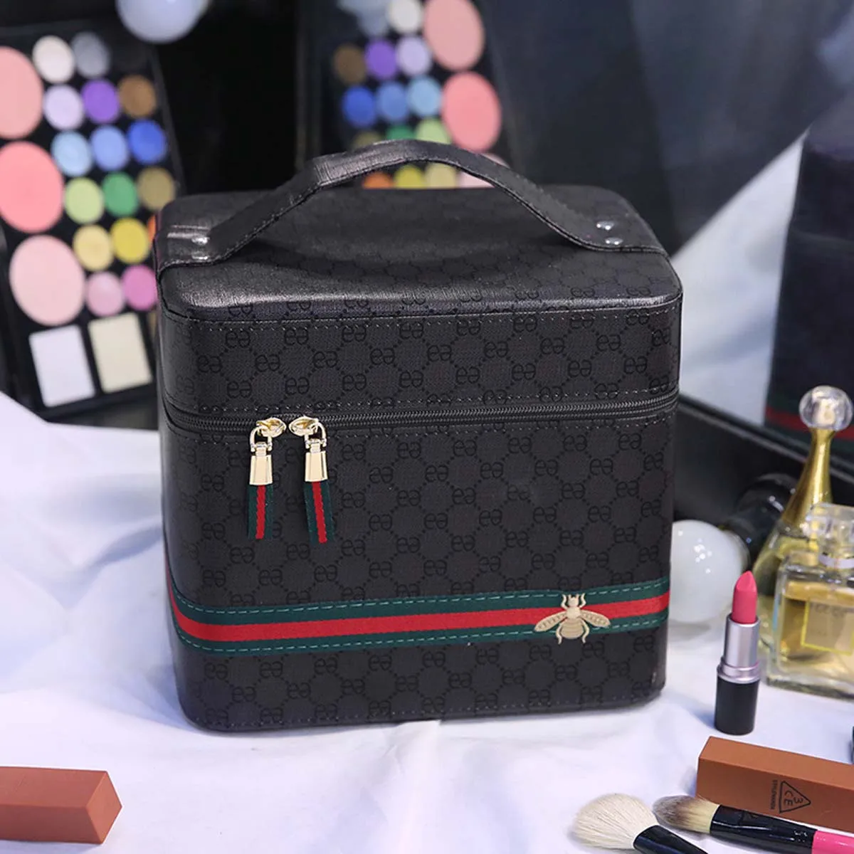 Advanced PU leather makeup bag New travel multiple models Portable makeup box Portable storage bag with mirror large capacity