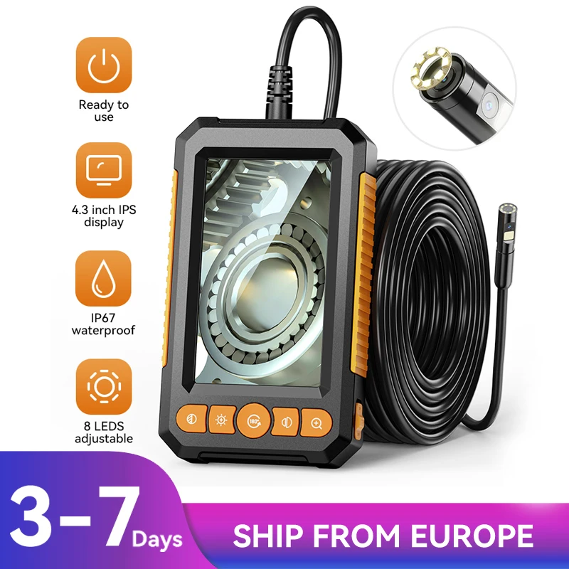 Telecamera per endoscopio industriale con obiettivo singolo e doppio da 4,3 "HD1080P Periscopio per ispezione auto IP67 Telecamera per fognature impermeabile con 8 LED duri