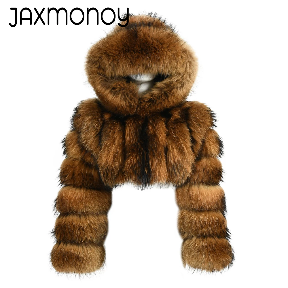 Jaxmonoy Echt Waschbären Pelzmantel Für Frauen Winter Mode Mit Kapuze Pelz Jacke Luxus Volle Hülsen Warme Oberbekleidung Weibliche Neue Stil
